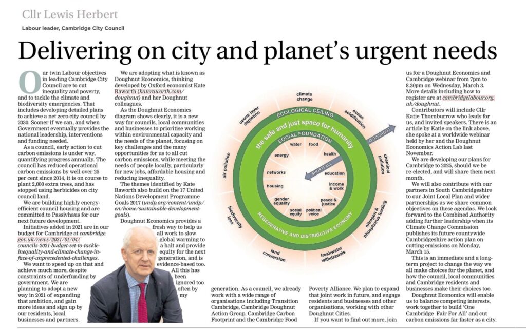 An article from the Cambridge Independent about doughnut economics