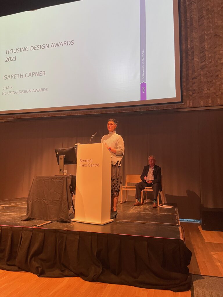 Katie speaking at the Housing Design Awards